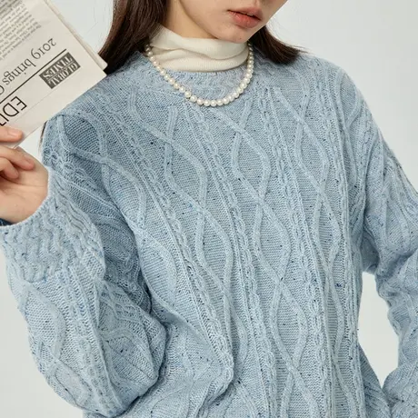 omont蛋挞家 复古圆领羊毛针织上衣冬季新款套头内搭厚毛衣女图片