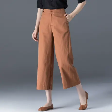 七分亚麻阔腿裤女夏薄款2025夏季新款八分棉麻裤子九分女裤直筒裤图片