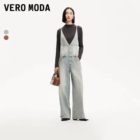 Vero Moda奥莱牛仔背带裤女2025早春新款细吊带阔腿休闲百搭宽松图片