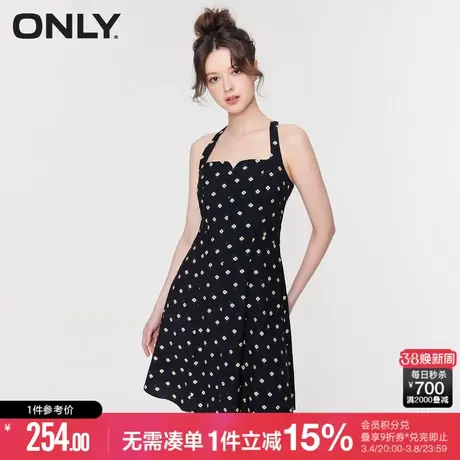ONLY秋季气质收腰碎花短裙黑色吊带连衣裙女|123207066图片