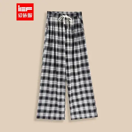 IEF/爱依服裤子2025夏季新款韩版时尚通勤休闲风格子显瘦阔腿裤图片
