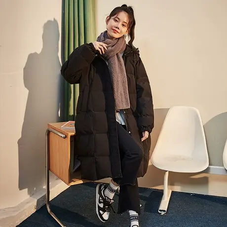 唐狮冬季女中长款羽绒服连帽加厚保暖外套韩版宽松面包服潮流上衣图片