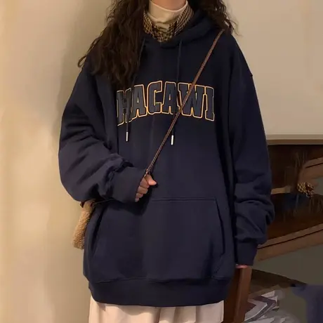 连帽卫衣女秋冬季设计感小众上衣宽松慵懒风加绒加厚oversize外套图片
