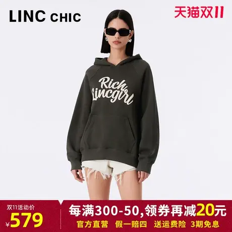 LINCCHIC金羽杰卫衣女2023年秋季新款落肩连帽朋克外套S233HD414Y图片