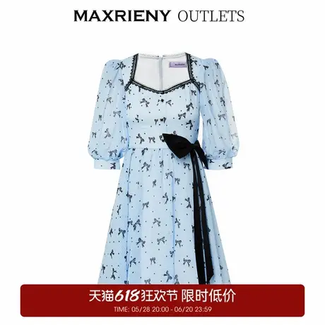 【奥莱】MAXRIENY复古蝴蝶结飘带波点连衣裙少女感印花裙子图片
