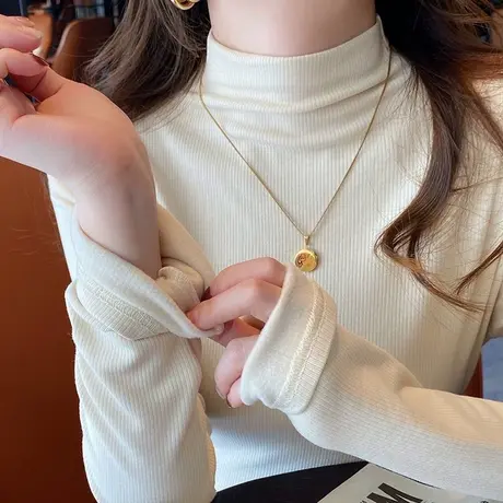 半高领磨毛长袖针织衫女秋冬加绒加厚韩版洋气内搭修身打底衫上衣图片