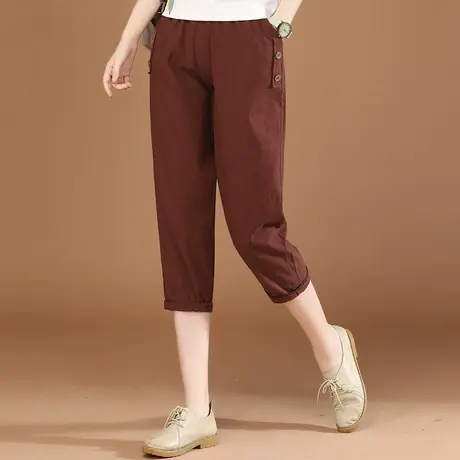 韩潮袭人松紧腰宽松七分休闲裤女2024夏季新款薄款百搭显瘦哈伦裤图片