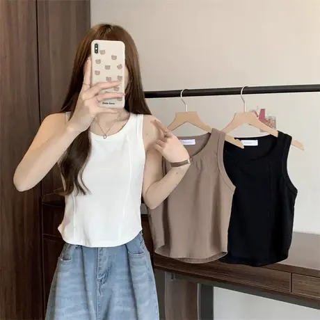 白色打底背心女内搭大码胖mm夏季显瘦遮副乳外穿无袖短款上衣商品大图