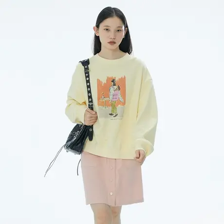omont蛋挞家 印花圆领卫衣2023秋季新款女宽松短款长袖卫衣上衣图片