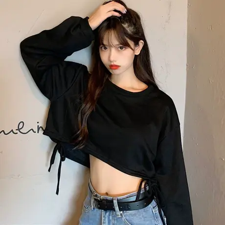 网红短款卫衣女春秋薄款宽松韩版学生bf慵懒风ins超火上衣外套潮图片