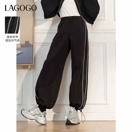 LAGOGO户外穿搭运动束脚裤女拉谷谷2025年春季新款撞色条休闲裤图片