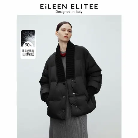 朗姿欧洲EiLEEN ELITEE白鹅绒黑色羽绒服短款2024年冬新款面包服商品大图