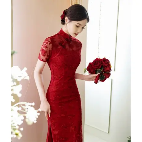 新中式旗袍敬酒服新娘2023新款夏季订婚礼服小个子高级感改良红色图片