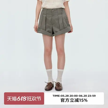 omont蛋挞家复古设计感两穿卷边短裤2025夏季高腰显瘦a字休闲裤子图片