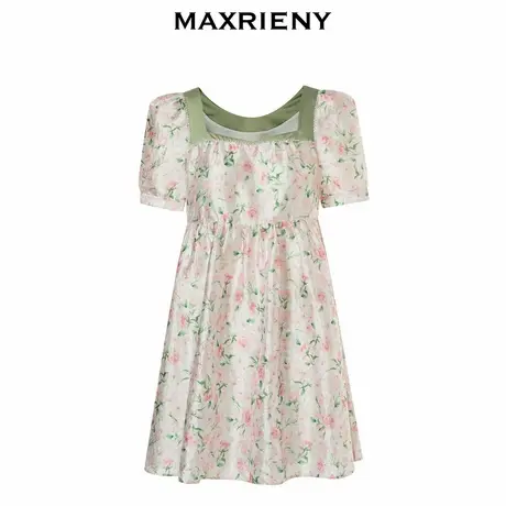 【奥莱】MAXRIENY连衣裙玫瑰印花系带蝴蝶结娃娃裙图片