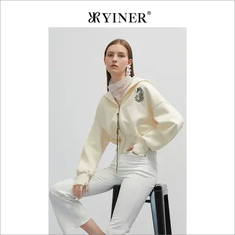 YINER音儿女装春季时尚海马印花拉链连帽短外套图片