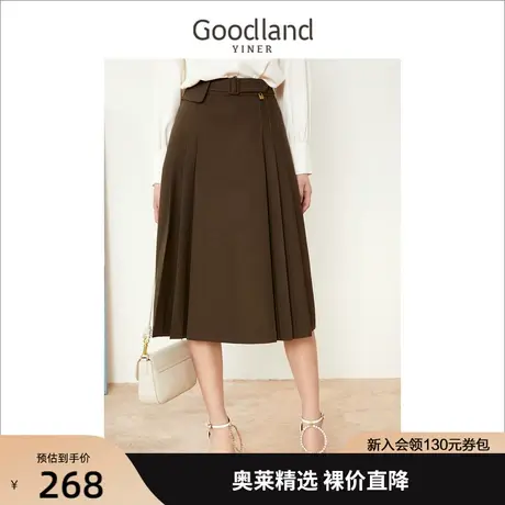音儿美地女装2022秋季新款中长款小众设计复古百褶a字半身裙图片