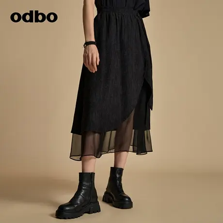 odbo/欧迪比欧原创设计暗条纹肌理感半身裙女秋装新款半裙图片