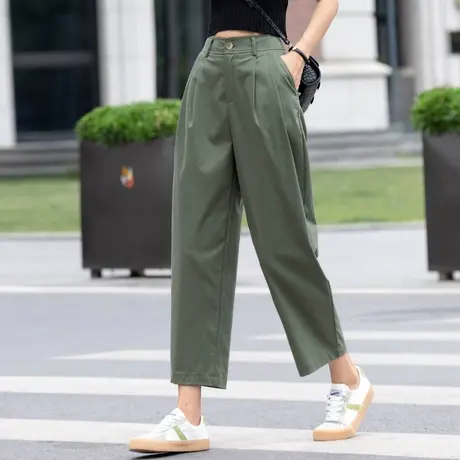 清仓军绿色裤子女夏季薄款小个子直筒天丝直筒裤2025新款阔腿女裤图片