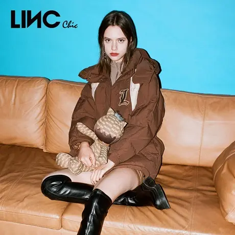 LINC金羽杰2023冬新款收腰撞色设计反季断码女款短款派克羽绒服女图片