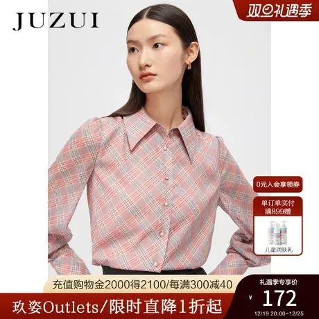 JUZUI玖姿春秋新款复古感港风格纹休闲时尚文雅女雪纺衬衫图片