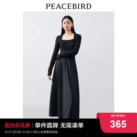 太平鸟 2025春季新款赫本风连衣裙针梭织拼接修身气质针织裙女图片