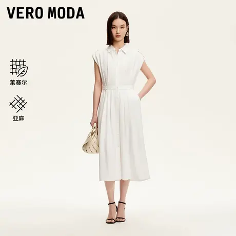 Vero Moda连衣裙2025夏季新款含莱赛尔亚麻腰部捏褶长裙3252SZ004图片