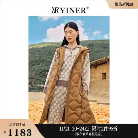 YINER音儿女装冬季填无袖中长款轻薄鸭绒马甲羽绒服图片