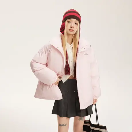 国潮纯色立领保暖棉服女冬季加厚外套2023新款复古宽松面包服棉衣图片