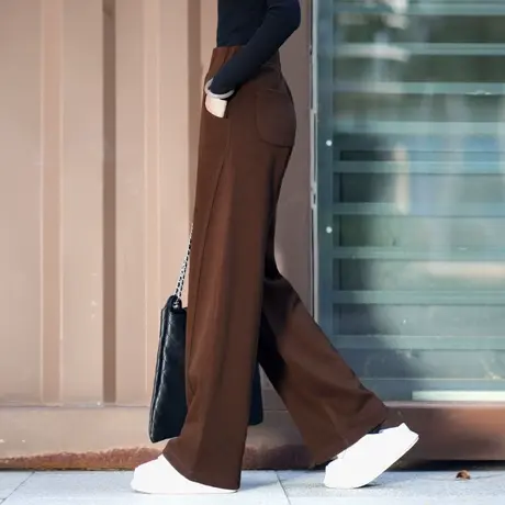 休闲阔腿弯刀裤女款加绒秋冬2023新款美拉德高腰宽松显瘦长裤窄版图片