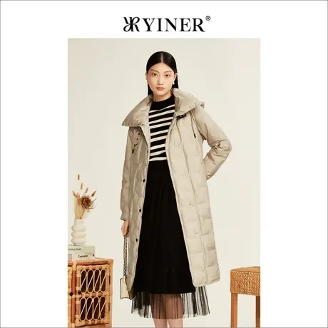 YINER音儿女装2022冬季新款高立领连帽风衣式羽绒服图片