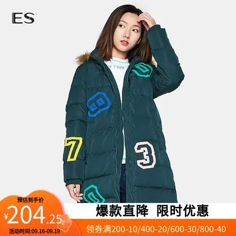 【断码S/L】艾格冬休闲不过时百搭加厚白鸭绒中长款连帽羽绒服Y17图片