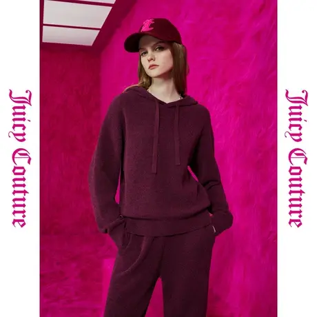 Juicy Couture橘滋秋女女装年新款热红酒刺绣连帽女式针织衫图片