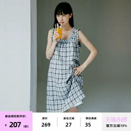 omont蛋挞家复古肌理感格纹背心连衣裙2025夏松弛感宽松无袖中裙图片