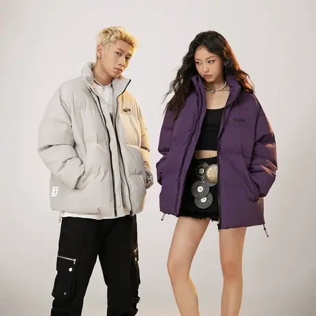 美式潮牌立领棉服女加厚冬季外套2023年新款宽松情侣装面包服棉衣图片