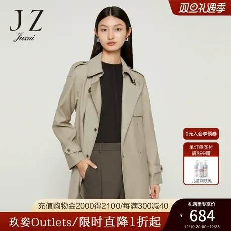 JZ玖姿纯色通勤OL风衣女装2022秋季新款双排扣腰带休闲长袖外套图片