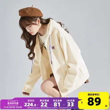 唐狮早春外套女上衣2025新款连帽卫衣开衫加绒灰色爆款百搭休闲图片