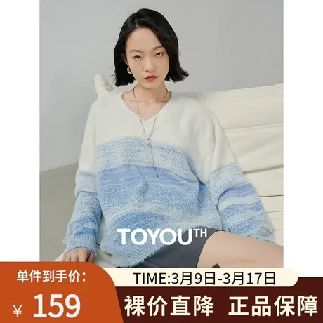 TOYOUTH初语渐变毛衣女2024年春季新款v领针织衫宽松套头慵懒上衣图片