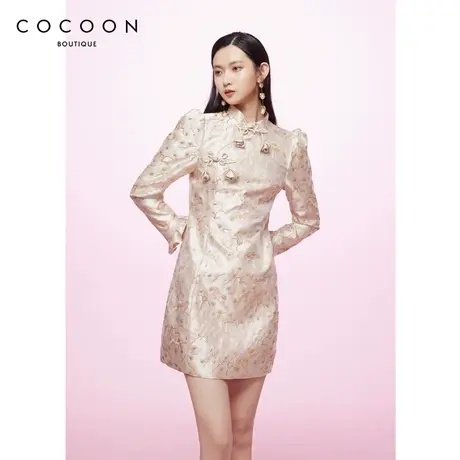 商场同款 可可尼COCOON秋冬新款新中式改良旗袍气质提花连衣裙女图片