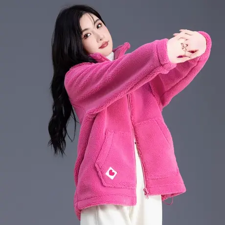 清仓羊羔毛棉服加厚外套女2024新款冬季小个子保暖棉衣玫红色上衣图片