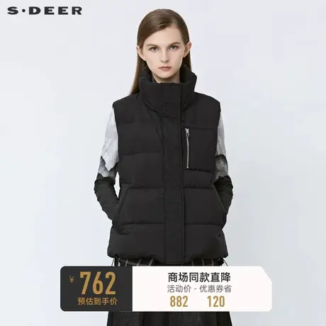 sdeer圣迪奥冬季休闲格纹拼接抽绳羽绒马甲背心S21481612商品大图