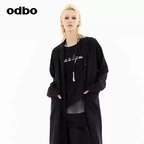 odbo/欧迪比欧时尚单品中长款外套女2024秋季新款西装领外套风衣图片