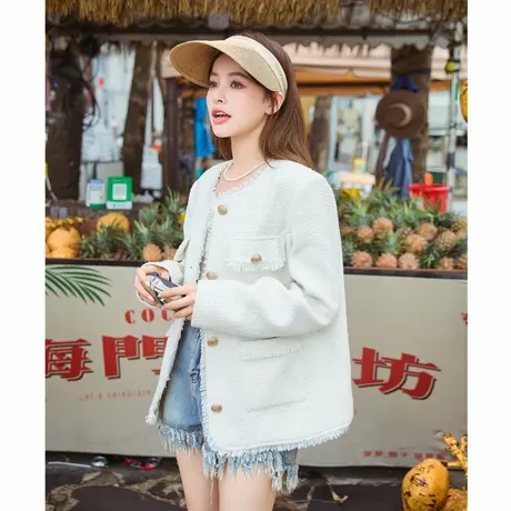 唐狮外套女春秋小香风法式白色春秋新款小个子气质女士上衣图片