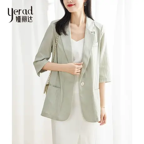 娅丽达白色休闲西装外套女2023年春夏新款宽松大码上衣七分袖西服图片