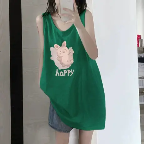 纯棉吊带坎肩背心无袖t恤女夏季设计感小众外穿宽松港风挂脖上衣图片