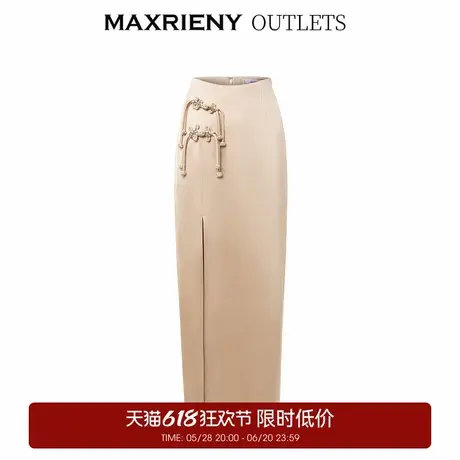 【奥莱】MAXRIENY新中式高开叉缎面长裙裙子图片