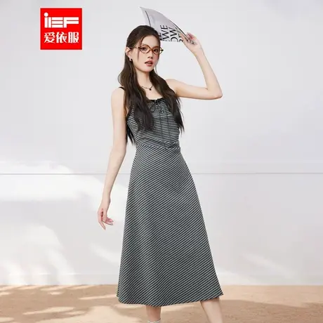 IEF/爱依服裙子2025夏季新款韩版简约休闲慵懒风条纹显瘦吊带长裙图片
