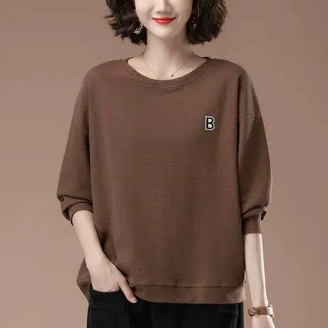 中老年妈妈卫衣女春秋薄款加肥加大码女装宽松遮肚子显瘦无帽上衣图片