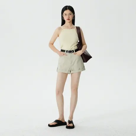 omont蛋挞家 高腰翻边休闲短裤女夏季年新款复古小个子裤子图片