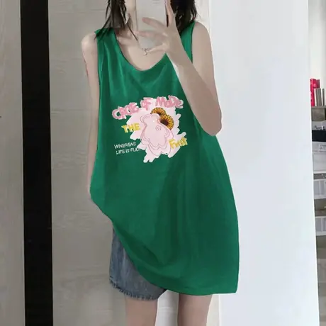 美式纯棉吊带坎肩背心无袖t恤女夏季设计感小众外穿宽松挂脖上衣图片